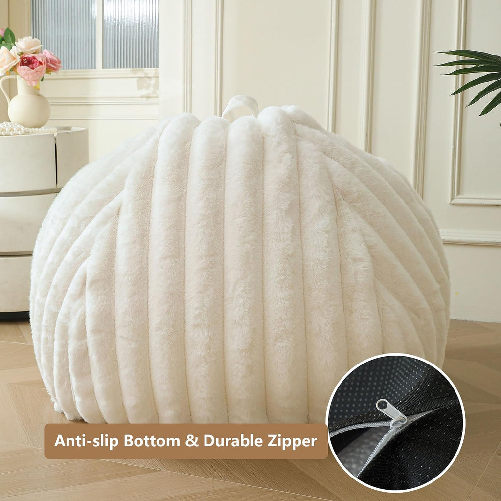 MEGO Kids Fluffy Faux Rabbit Fur Bean Bag Chair Cover, No Filler, Beige
