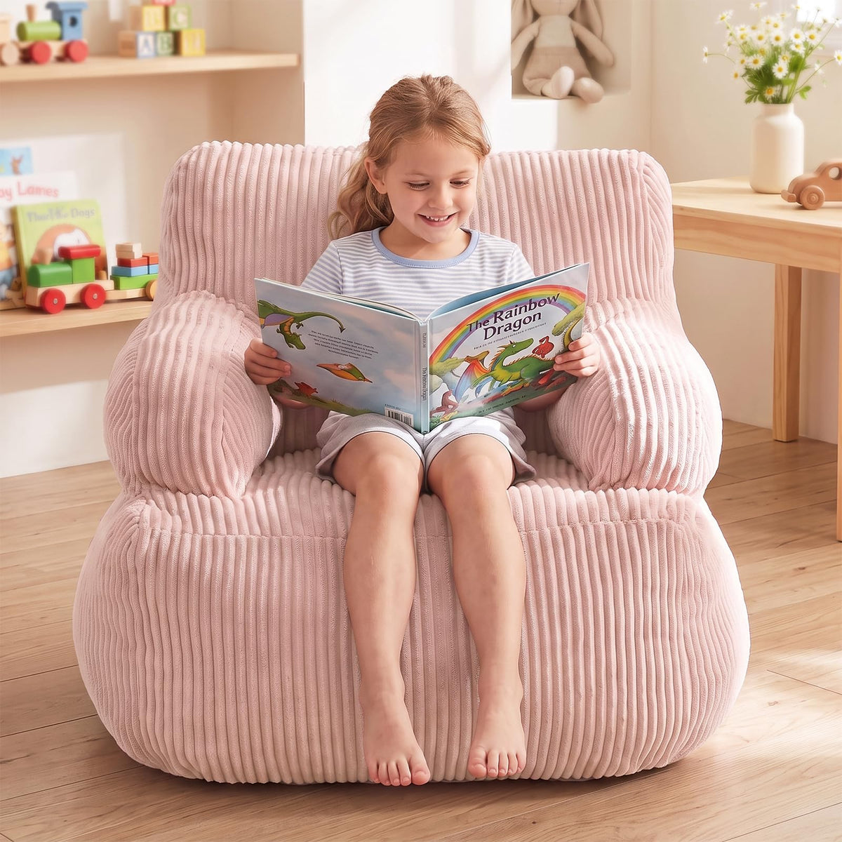 Bean Bag Chairs for Kids, Comfy Bean Bag Sofa for Boys & Girls, Beige