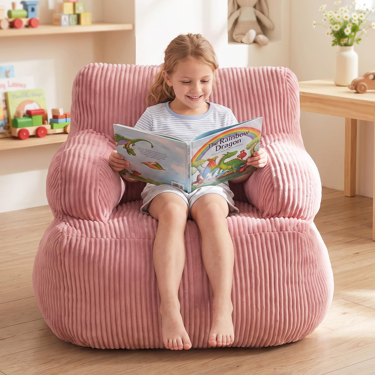 Bean Bag Chairs for Kids, Comfy Bean Bag Sofa for Boys & Girls, Beige