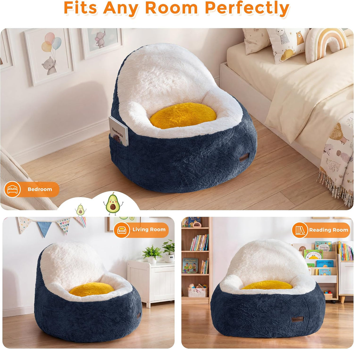 MAXYOYO Bean Bag Chair for Kids, Avocado-Shaped Faux Fur Chair
