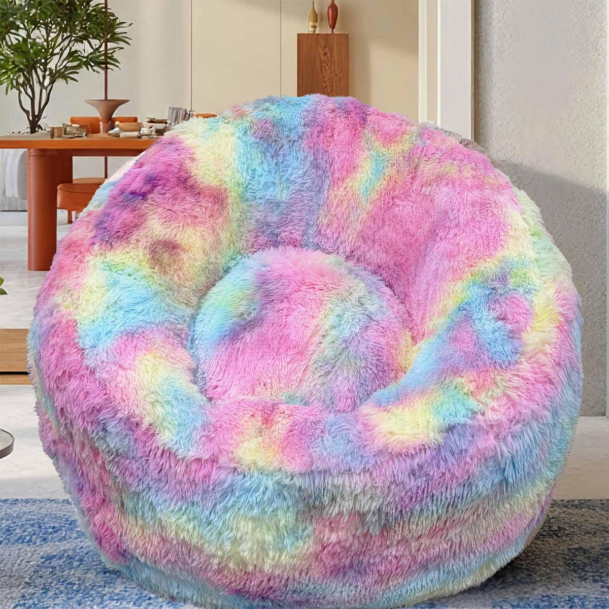 Plush Faux Fur Bean Bag Chairs, Memory Foam Filled Sofa Chair Shape Bean Bag for Adults/Teens/Kids, Ultra-Soft Lazy Sofa for Living Room Bedroom College Dorm, Grey