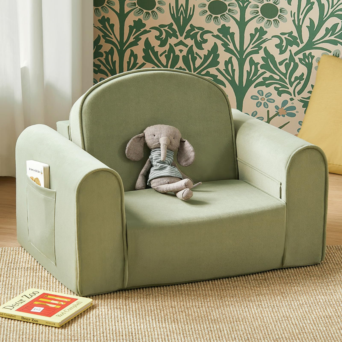 Tiny Land 2-in-1 Foldable Kids Couch with Pocket Soft Thick Toddler Sofa