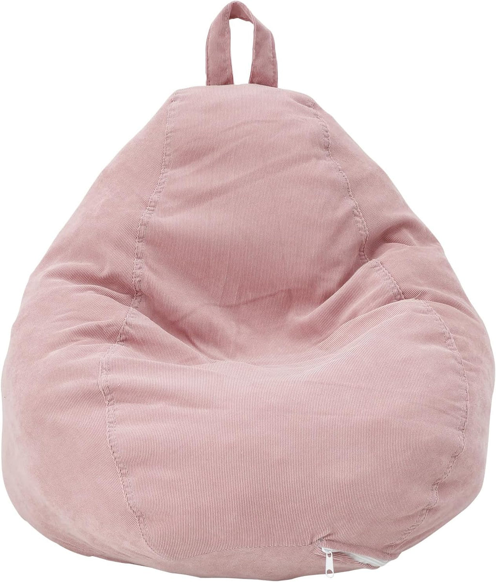 Bean Bag Chair Cover No Filler, Soft Corduroy Bean Bag Cover, Plush Toys Organizer Holder, Comfortable Beanbag Chairs Cover with Handle Stuffed Animal Bean Bag for Kids Adults Plush Toys (Pink)