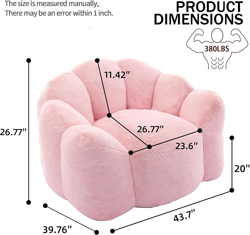 Pink Bean Bag Chair for Adults, Comfy Giant Beanbag Sofa with Armrests, Faux Fur Lotus Shaped Chairs for Kids, Boneless Floor Couch for Living Room, Bedroom, Apartment, No Assembly (Pink)