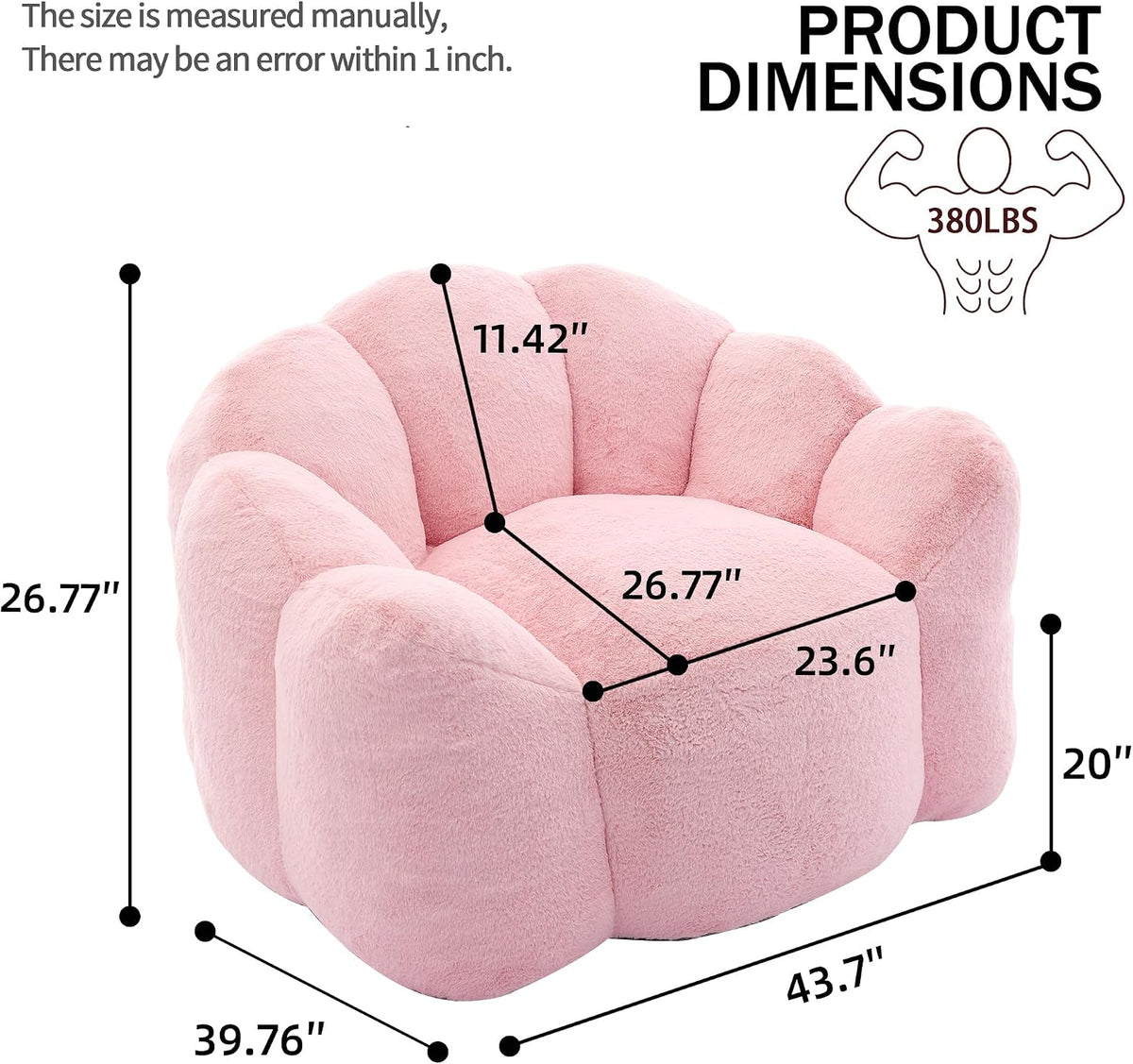Pink Compression Bean Bag Chair for Adults, Comfy Flowers Beanbag Chairs with Curved Backrest, Soft Floor Singe Sofa with Pull Ring, No Assembly Required (Pink)