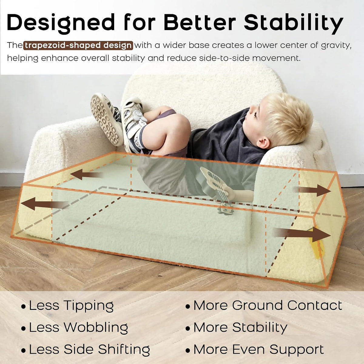 BanaSuper Wide Kids Sofa, Foam Couch for Children 3-8, Cream