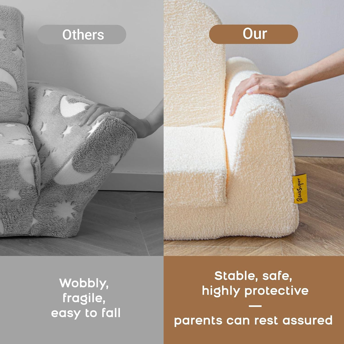 BanaSuper Wide Kids Sofa, Foam Couch for Children 3-8, Cream