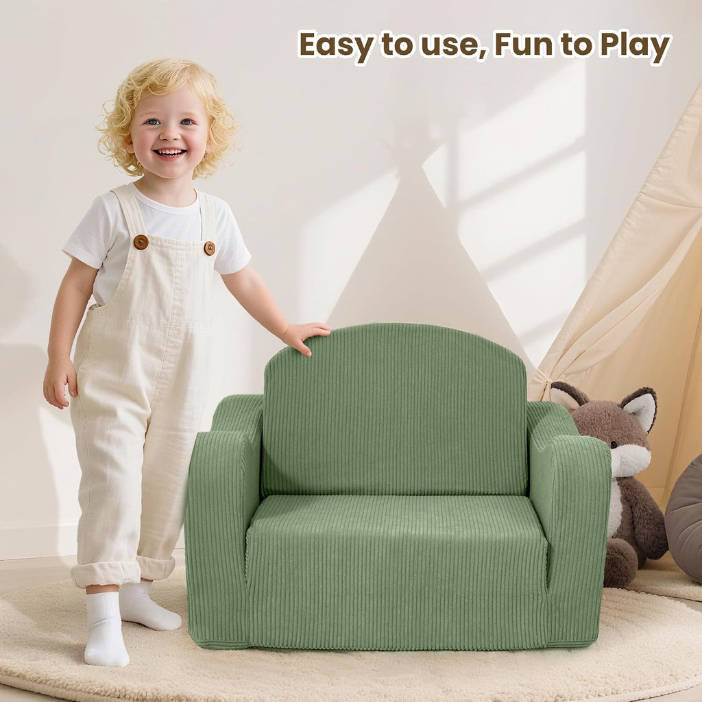 Airpanda Kids Sofa Chair, 2-in-1 Kids Couch, Fold Out Foam Sofa, Green