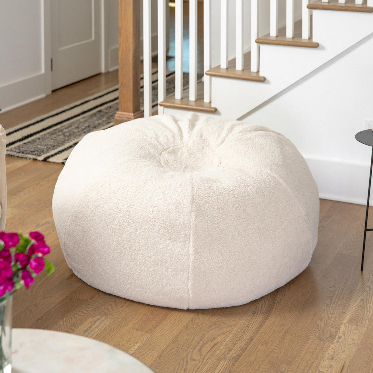 BizChair Sherpa Bean Bag Chair, Classic Refillable Bean Bag Chair for Kids and Teens, Large, Natural