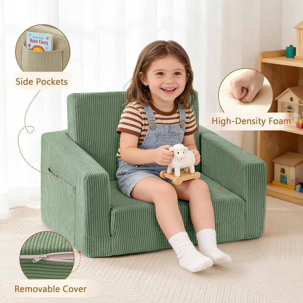 Bubble Ball Comfy Kids Couch, 2-in-1 Foldable Kids Sofa Chair, Green