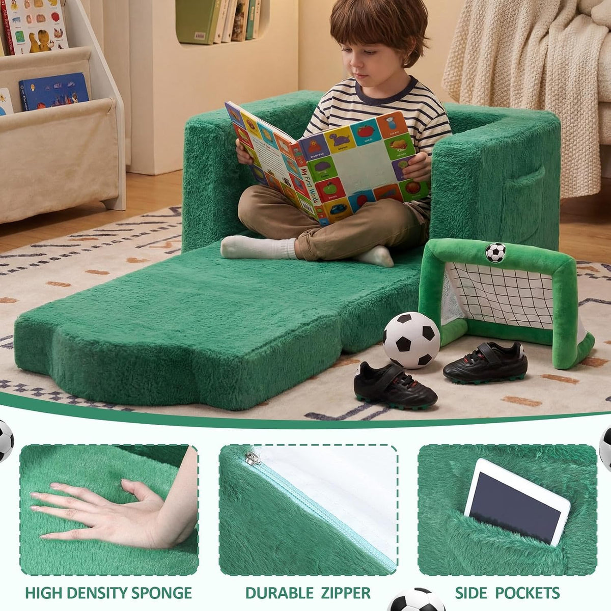 Novabright Kids Chair or Couch, 2-in-1 Soft Foldable Couch,Soccer