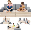 Modular Kids Play Couch, 5 Second Quick Bounce High Density Foam, Corduroy Fabric, Kids Sofa that Inspires Toddler Creativity for Playroom Bedroom Living Rooms Toddler Sofa -Grey and Beige