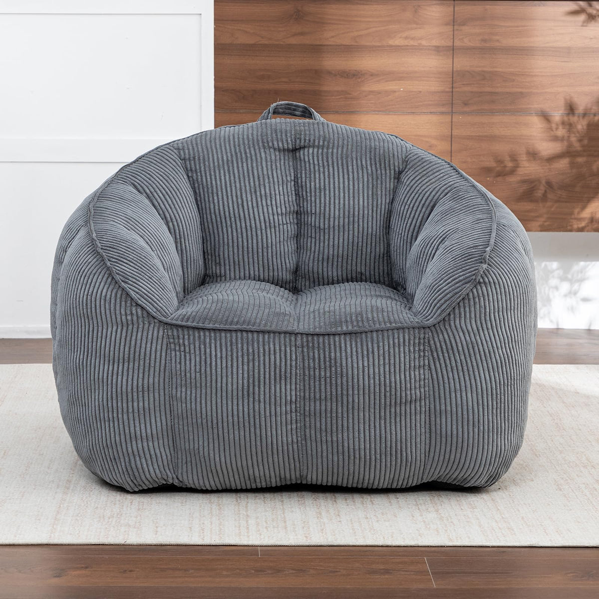 White Big Bean Bag Chairs for Adults Kids with Armrests, Faux Fur Bean Bag Chairs for Teens, Oversized Lazy Bean Bags Sofa Fluffy Floor Lounge Chair, Large Bean Bag Couch for Bedroom
