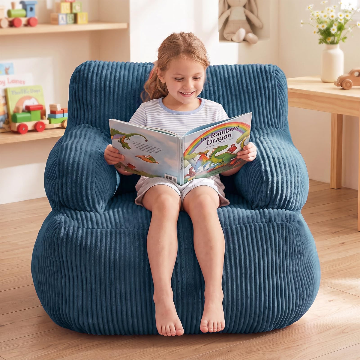 Bean Bag Chairs for Kids, Comfy Bean Bag Sofa for Boys & Girls, Beige