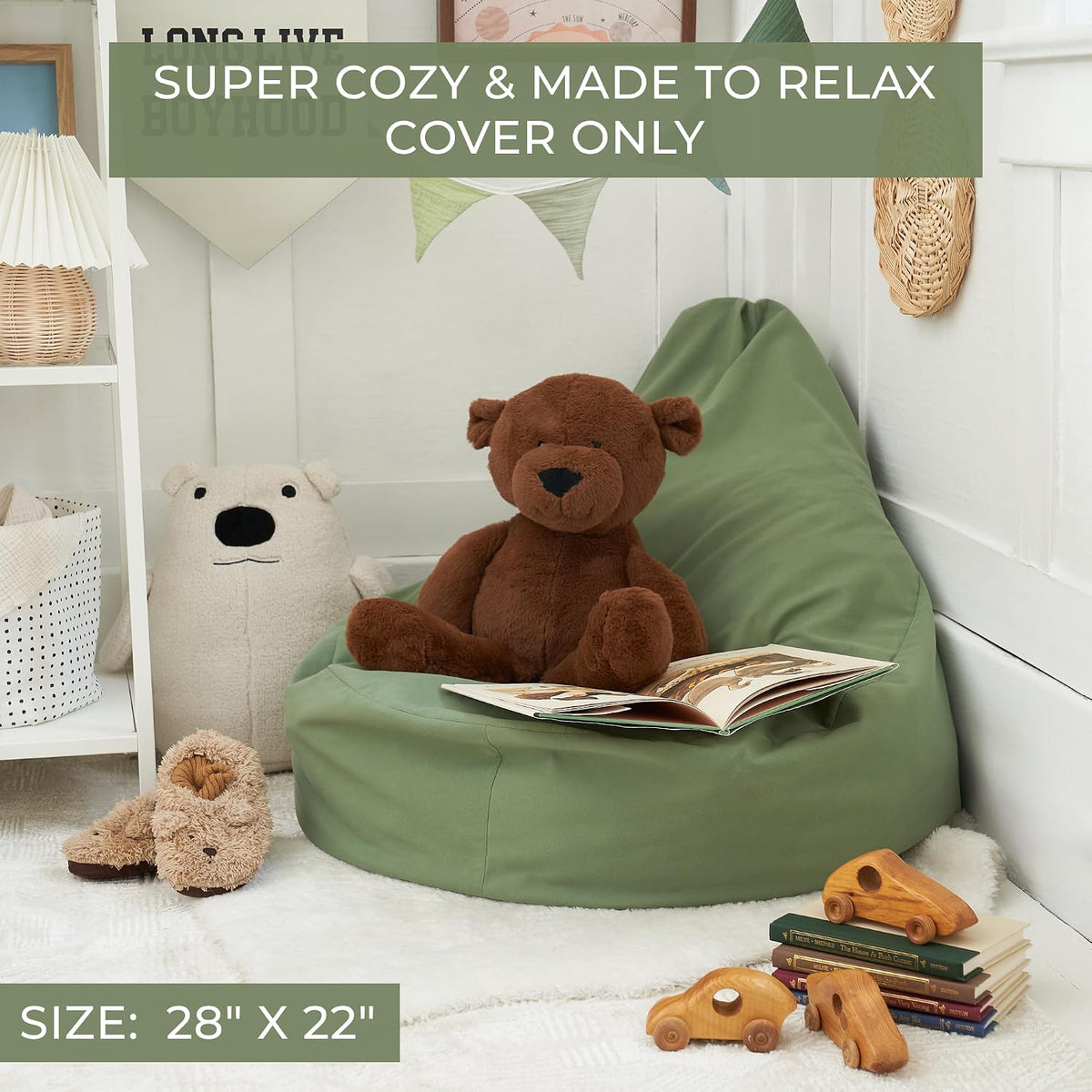 ZICOTO Stuffed Animal Storage Bean Bag Chair Cover for Kids - Cover Only