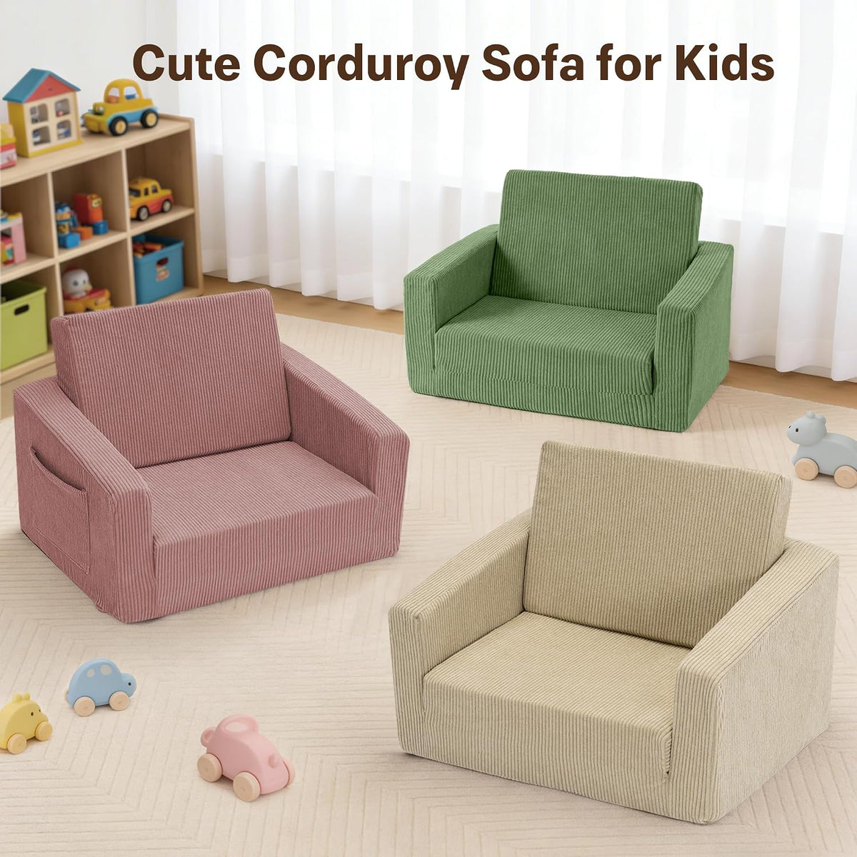 Bubble Ball Comfy Kids Couch, 2-in-1 Foldable Kids Sofa Chair, Beige