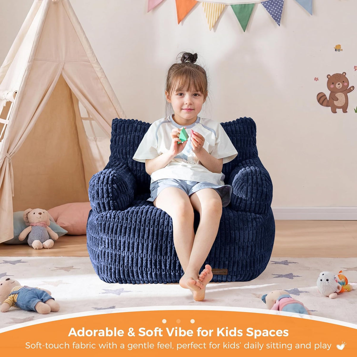Kids Bean Bag Chair, Comfy Bean Bag Sofa with Filler, Bean Bag Chair for Boys and Girls, Lazy Sofa with Pocket Floor Chair for Gaming, Reading,Green