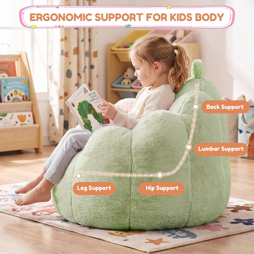 Kids Bean Bag Chair, Comfy Bean Bag Sofa with Handle for Boys Girls, Green