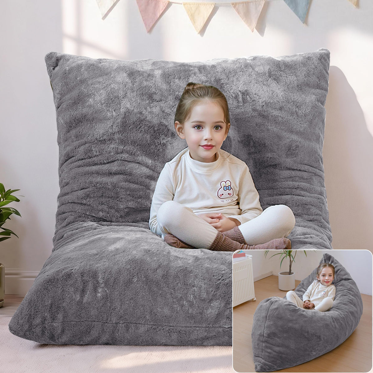 MAXYOYO 3 in 1 Kids Bean Bag Chair, Comfy Floor Sofa with Removed Cover
