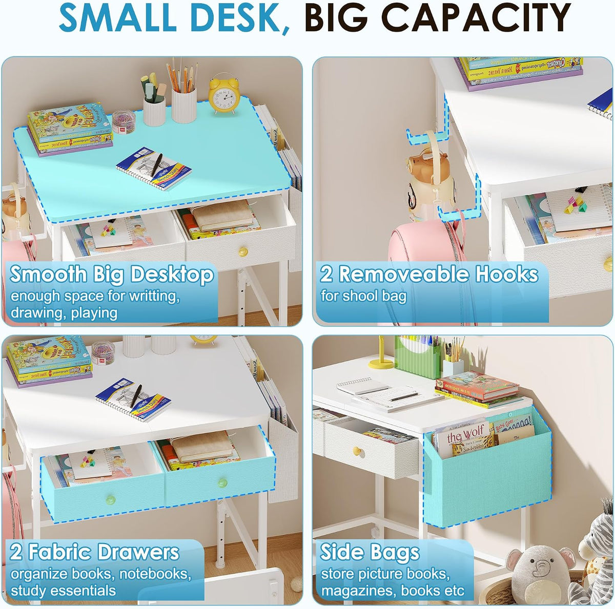 Height Adjustable Kids Desk and Chair Set, Study Table for 3-12 Boys Girls