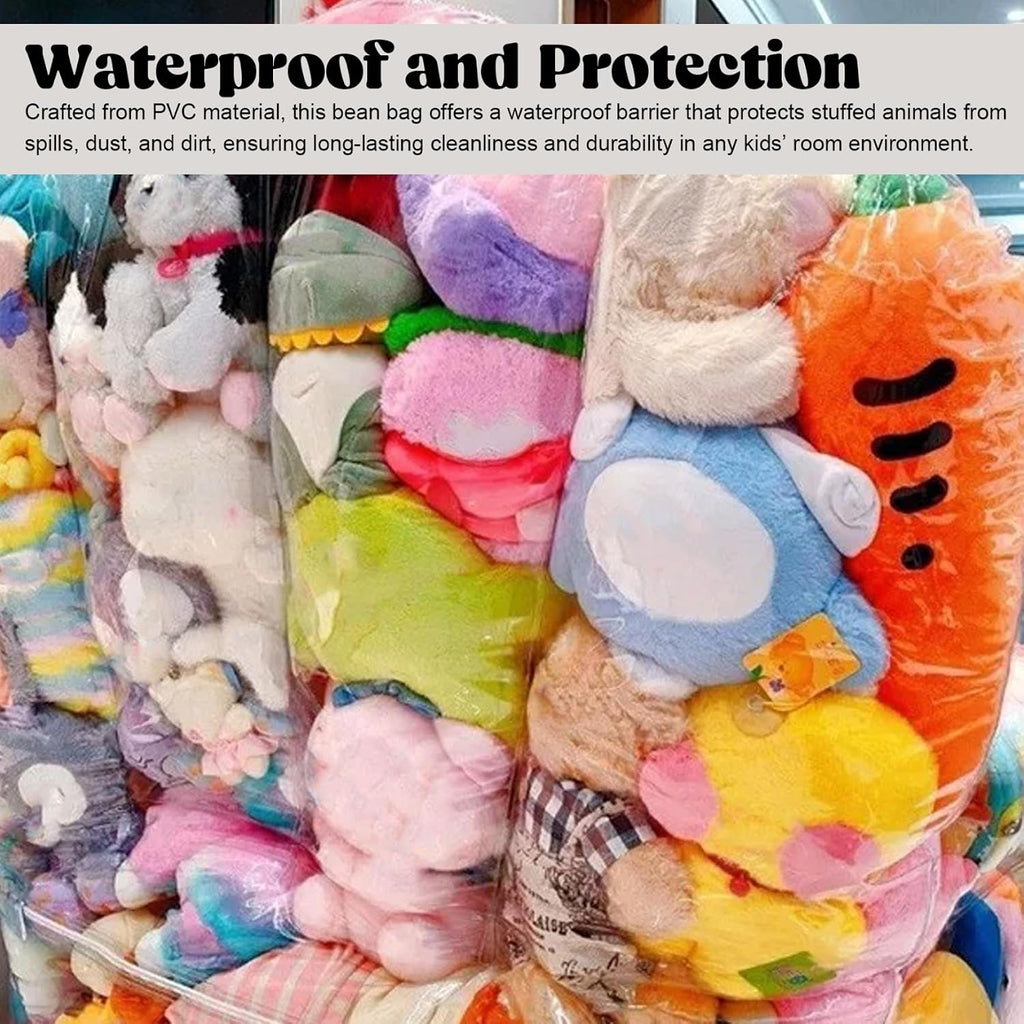 Stuffed Animal Bean Bag Storage PVC Clear Chair Extra Large Water Resistant Soft Toy Storage Kids Sofa for Organizing Sitting, 29.5x29.5x23.6in