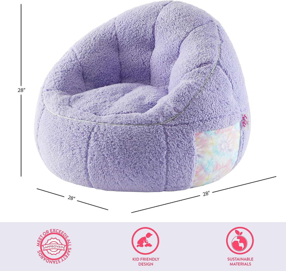 Heritage Kids Soft Teddy Sherpa Purple Bean Bag Chair with Side Pocket,Cozy Seating for Relaxing