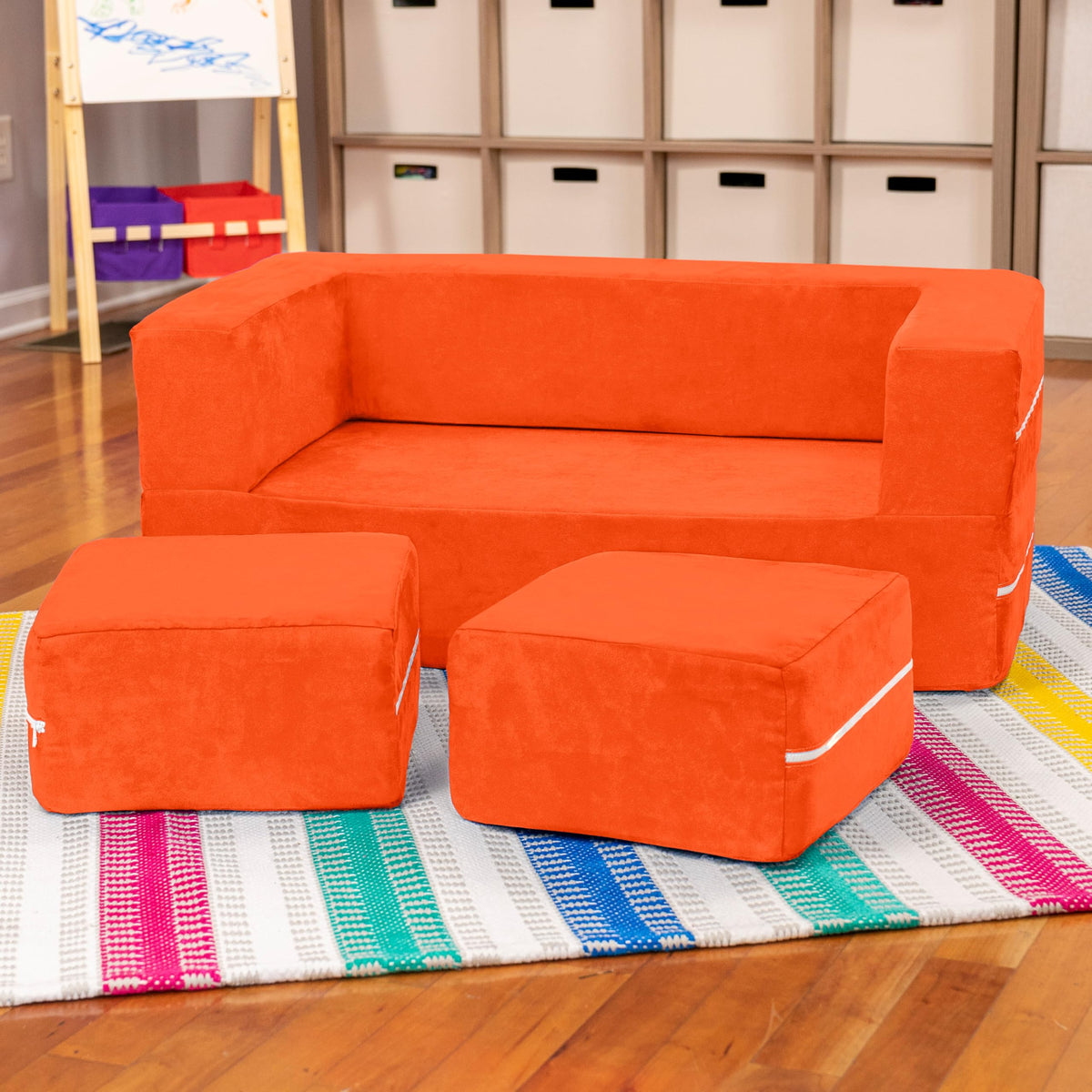 Jaxx Zipline Kids Modular Loveseat & Ottomans/Fold Out Lounger, Platinum