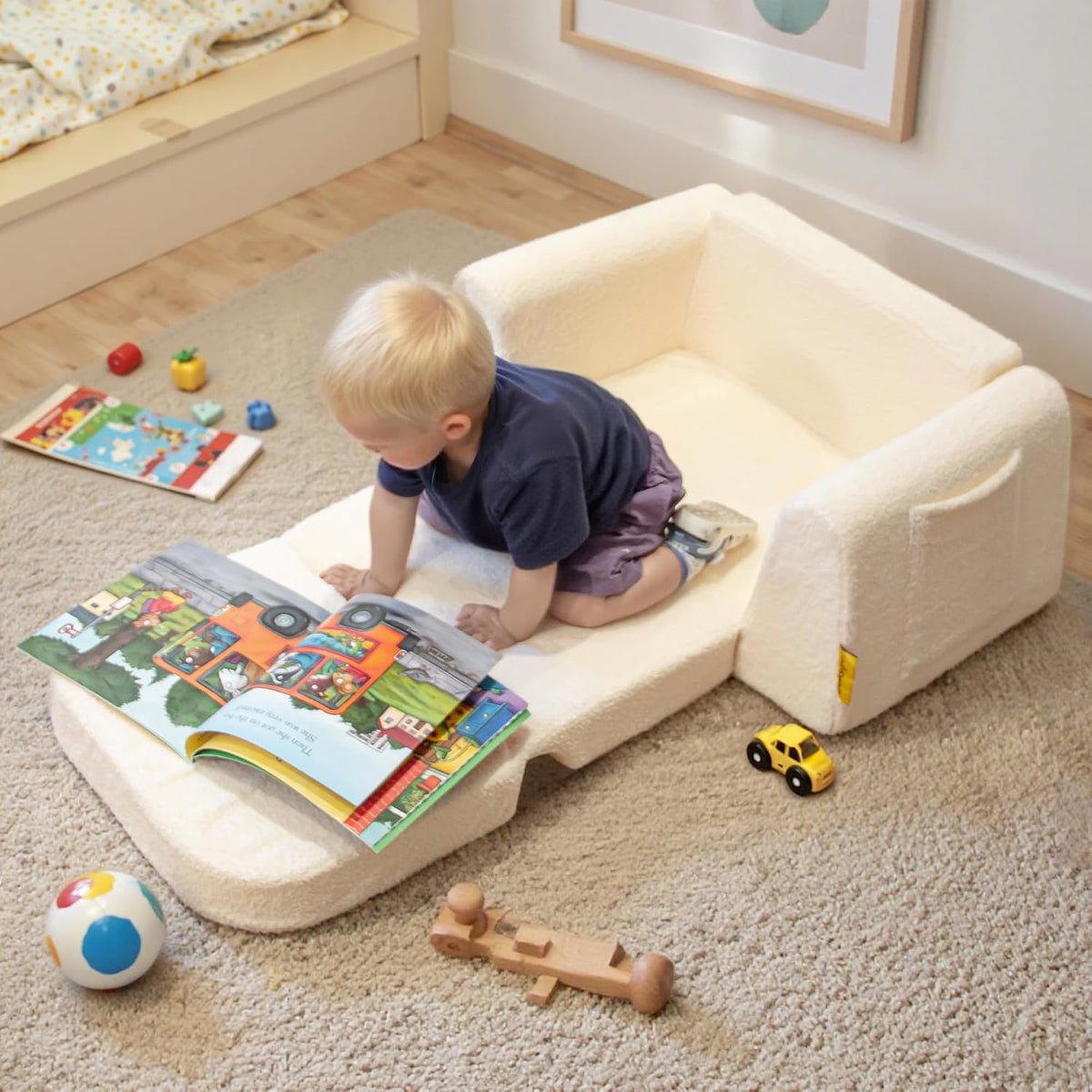BanaSuper Wide Kids Sofa, Foam Couch for Children 3-8, Cream
