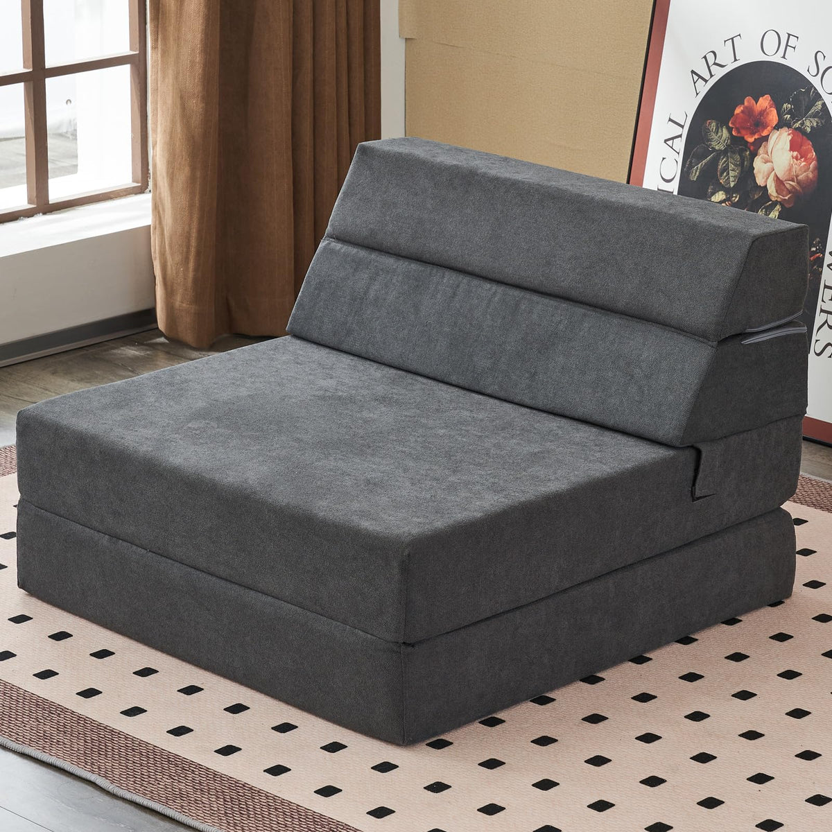 jela Foldable Sofa Bed, Convertible Sleeper Lounge Chair Floor Mattress Floor Couch with Backrest, Fold Out Futon with Washable Miss Fabric Cover for Guest Room, Living Room (83"x33",Teal)