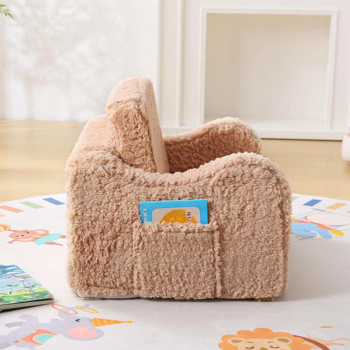 Toddler Couch 2-in-1 Flip Open Sherpa Kids Sofa Chair, Light Brown