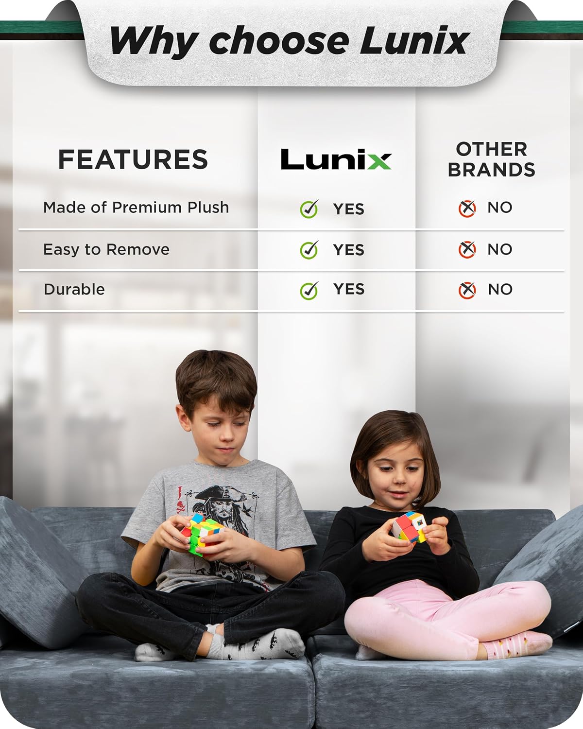 Lunix Replacement Cover for LX15 14pcs Modular Kids Couch, Washable Premium Velvet Fabric, Foam not Included - Stone Gray