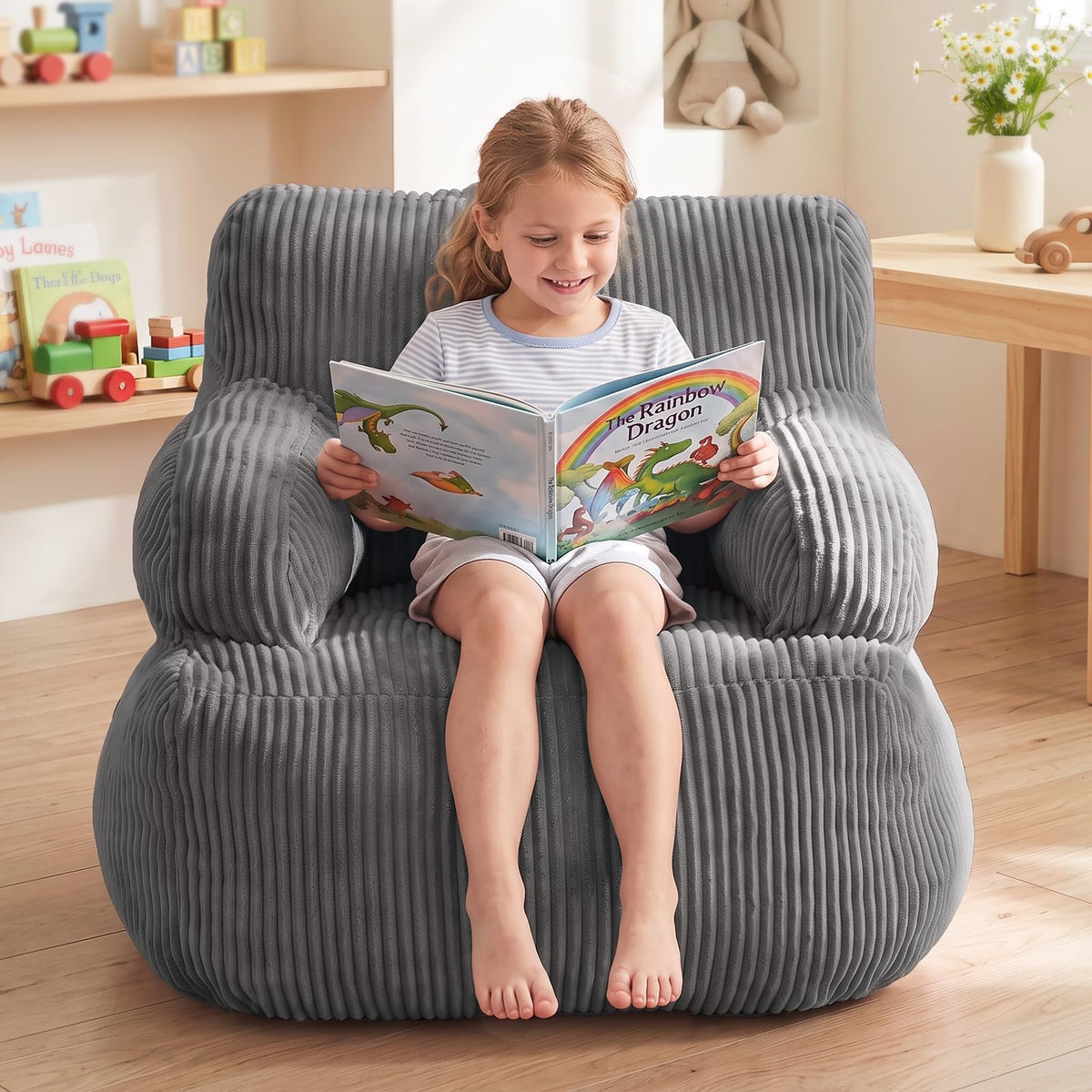 Bean Bag Chairs for Kids, Comfy Bean Bag Sofa for Boys & Girls, Beige