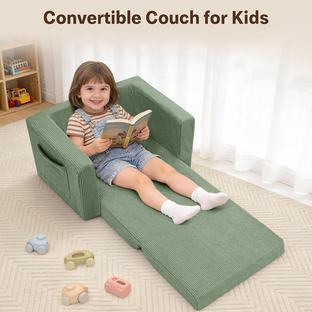 Bubble Ball Comfy Kids Couch, 2-in-1 Foldable Kids Sofa Chair, Green