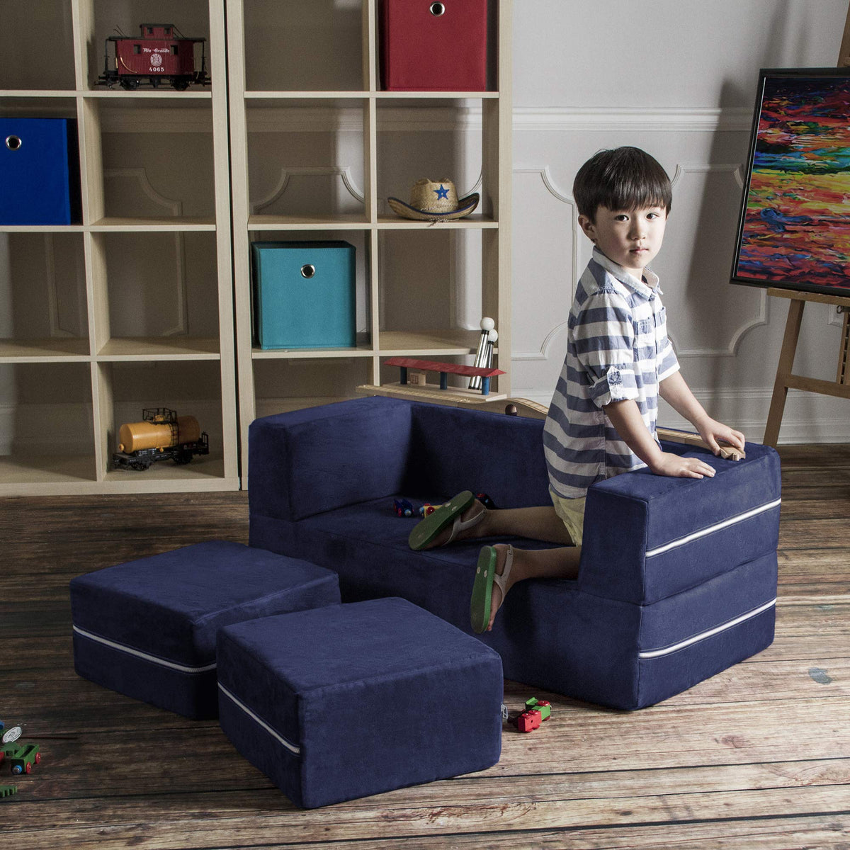 Jaxx Zipline Kids Modular Loveseat & Ottomans/Fold Out Lounger, Platinum