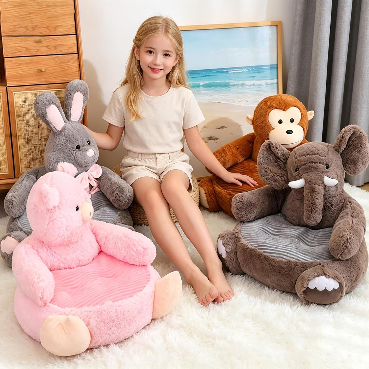 Animal Shaped Bean Bag Chair, Soft Washable Sofa Pouf, Creative Armchair in Multiple Cartoon Styles (Pig)