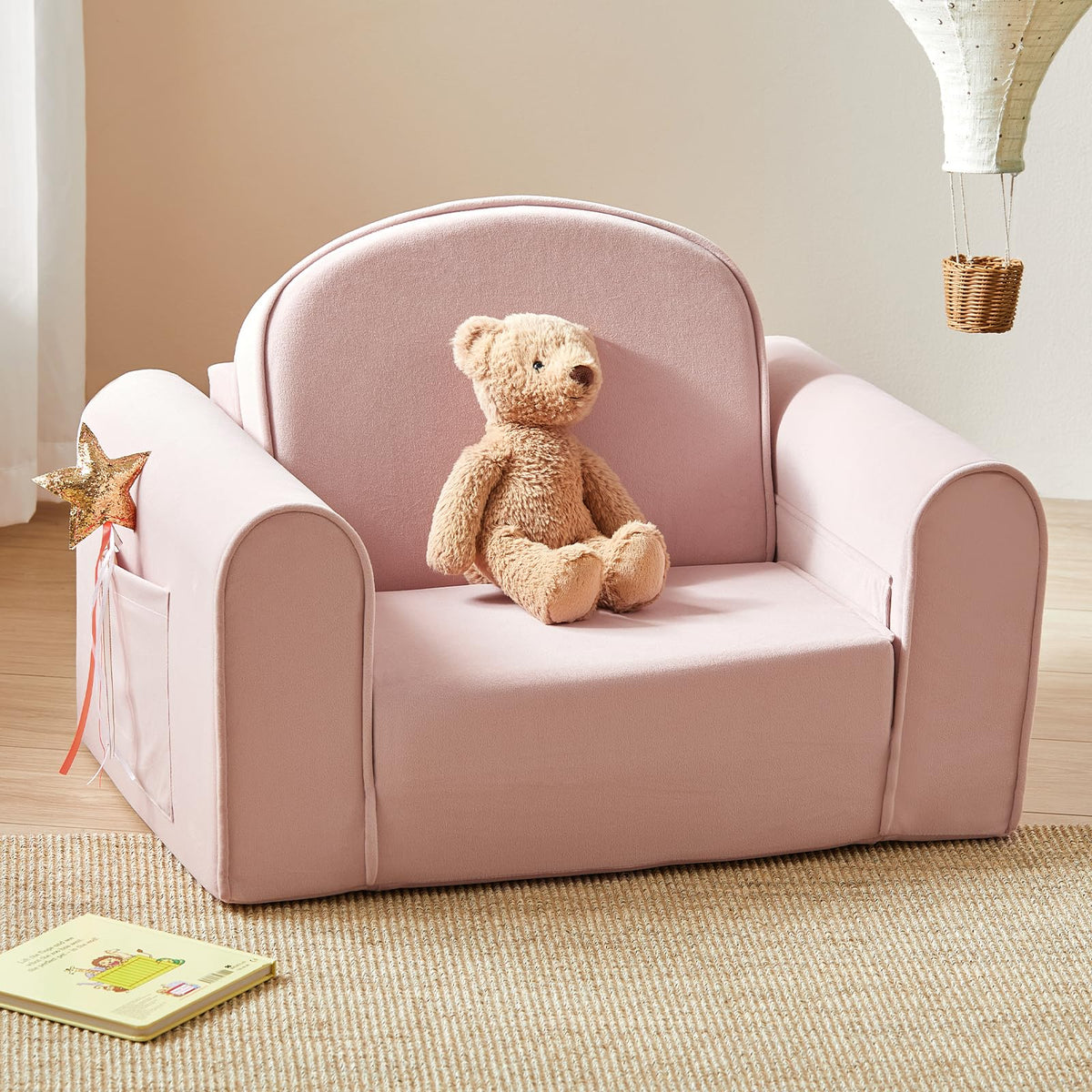 Tiny Land 2-in-1 Foldable Kids Couch with Pocket Soft Thick Toddler Sofa
