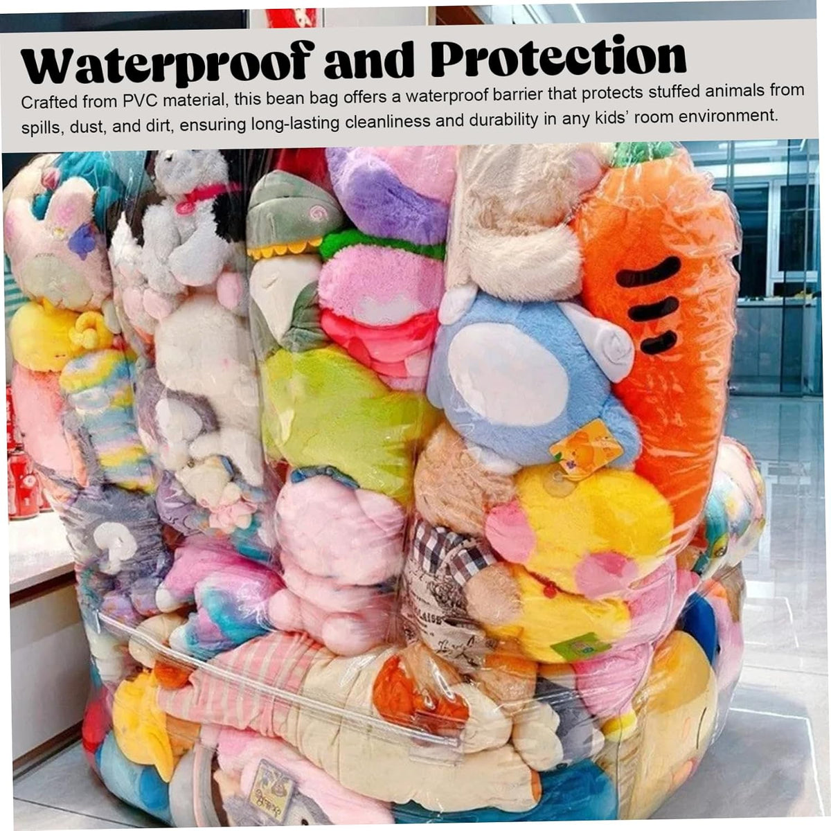 Bean Bag Stuffed Animal Storage Waterproof PVC Clear Bean Bag with Zipper Stuffable for Kids Toddler Armchair for Organizing Kids Rooms Toy Storage Bags Stuffed Animal Bath Toy