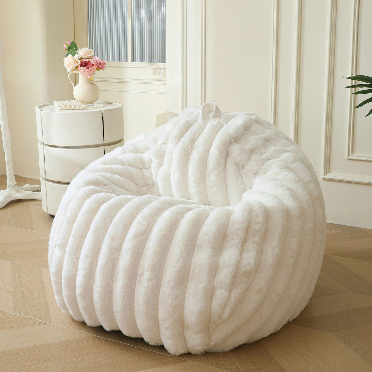 MEGO Kids Fluffy Faux Rabbit Fur Bean Bag Chair Cover, No Filler, Beige