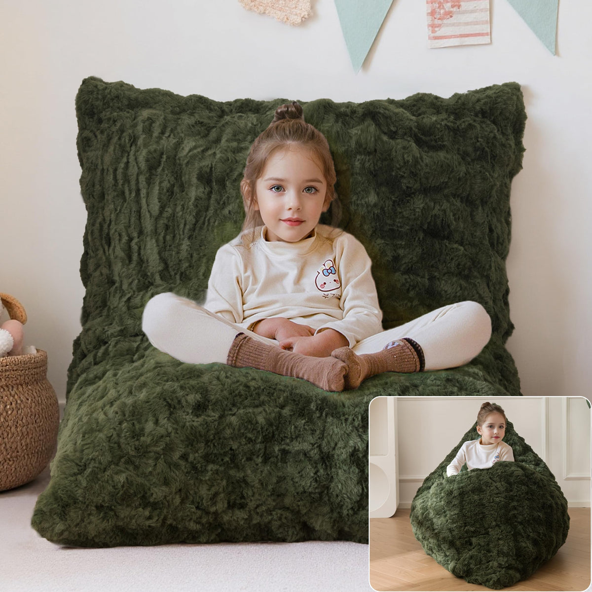 MAXYOYO 3 in 1 Kids Bean Bag Chair, Comfy Floor Sofa with Removed Cover
