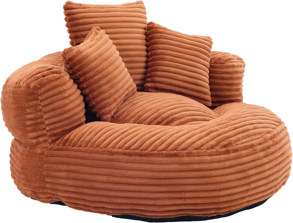 Corduroy Bean Bag Chair with 3 Pillows Armrest Foam Filler for Adult Kids