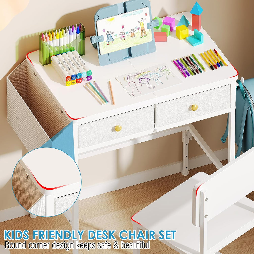 Height Adjustable Kids Desk and Chair Set, Study Table for 3-12 Boys Girls