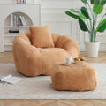 Giant Bean Bag Chair for Adults, Memory Foam Filler Big Stuffed Accent Sofa with Footstool, Faux Fur Shell-Shaped Lounge Chair for Bedroom, Gaming, Reading - Indoor Beanbag Couch for Kids (Light Blue)