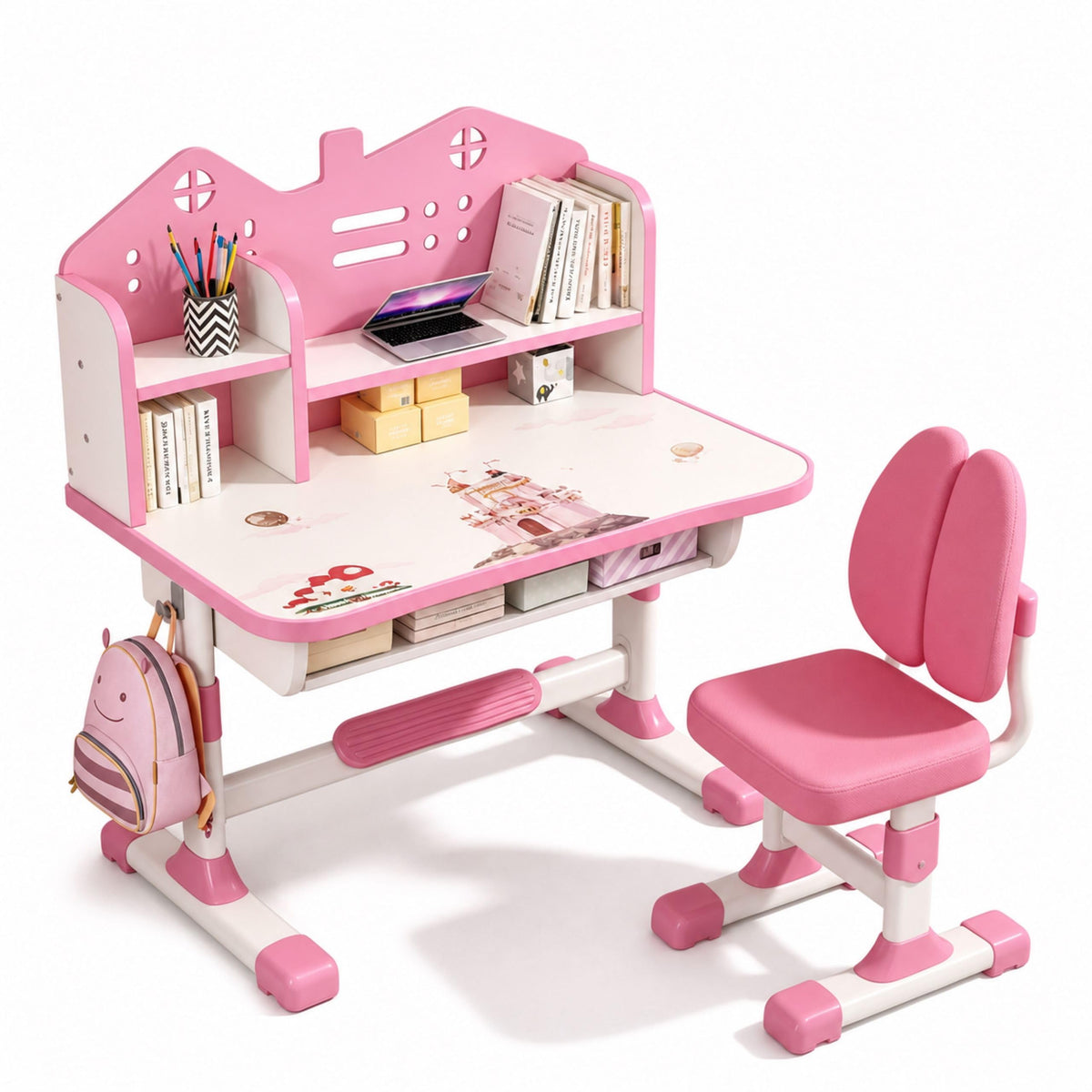 HEVIRGO Kids Desk and Chair Set, Height Adjustable Study Table with Drawer