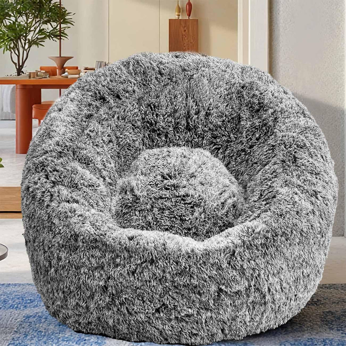 Plush Faux Fur Bean Bag Chairs, Memory Foam Filled Sofa Chair Shape Bean Bag for Adults/Teens/Kids, Ultra-Soft Lazy Sofa for Living Room Bedroom College Dorm, Grey