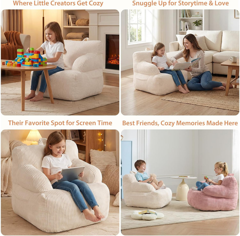 Bean Bag Chairs for Kids, Comfy Bean Bag Sofa for Boys & Girls, Beige