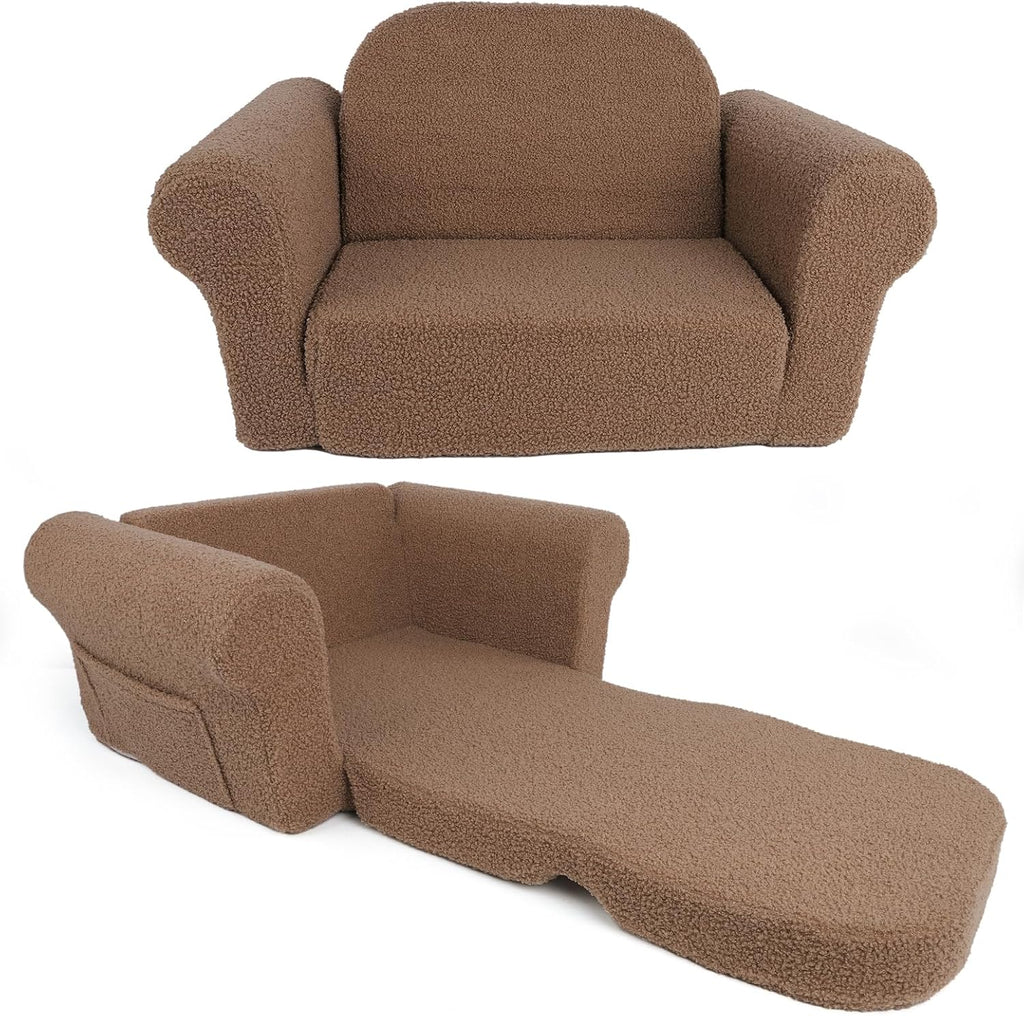 Chairs for childrenr, 2-in-1 Toddler Soft Teddy Couch Fold Out, Convertible Chair to Lounger for Girls and Boys|Safety Certified | Gift for Children