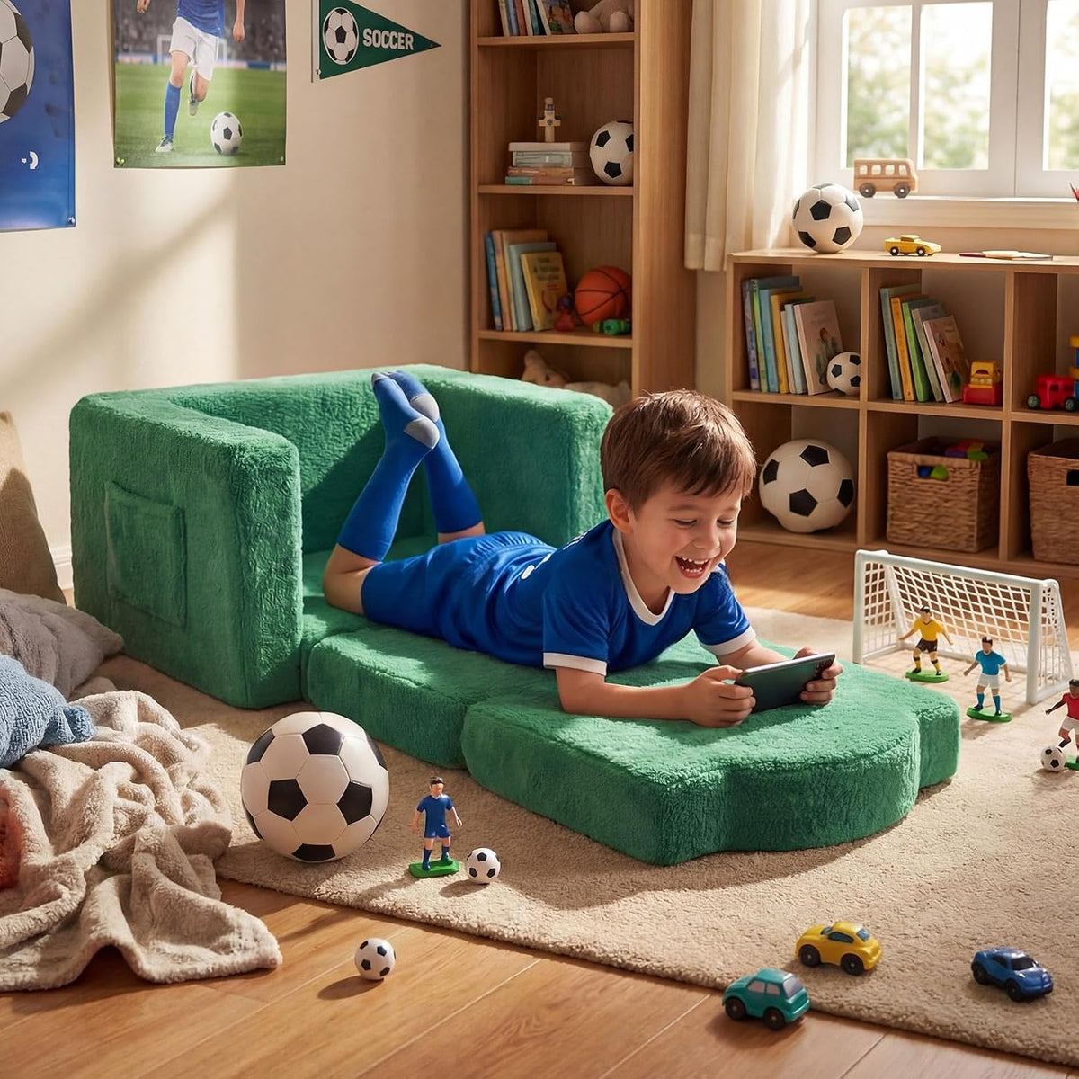 Novabright Kids Chair or Couch, 2-in-1 Soft Foldable Couch,Soccer