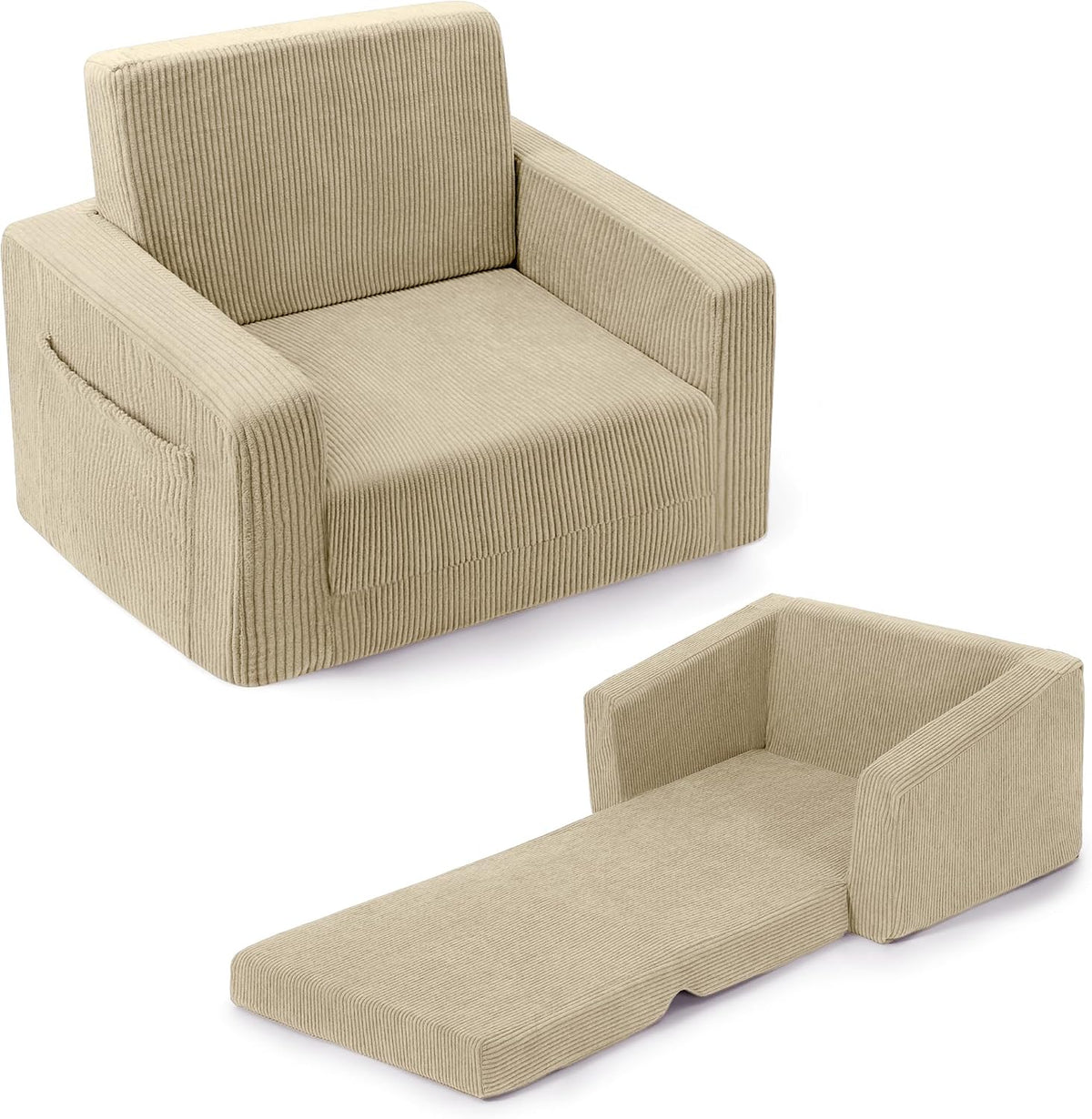 Bubble Ball Comfy Kids Couch, 2-in-1 Foldable Kids Sofa Chair, Beige