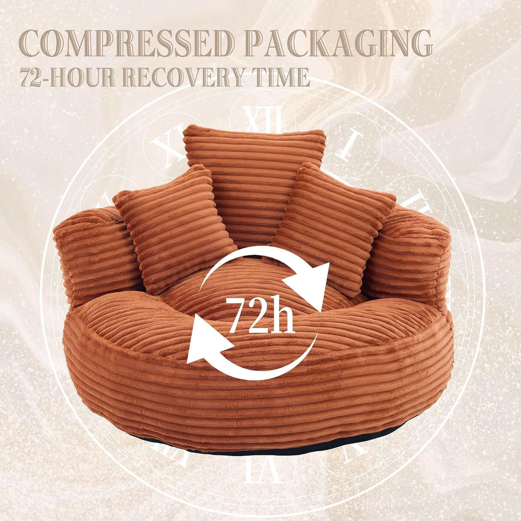 Corduroy Bean Bag Chair with 3 Pillows Armrest Foam Filler for Adult Kids