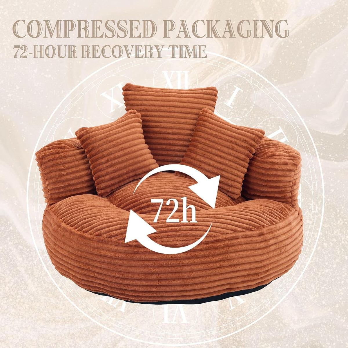 Corduroy Bean Bag Chair with 3 Pillows Armrest Foam Filler for Adult Kids
